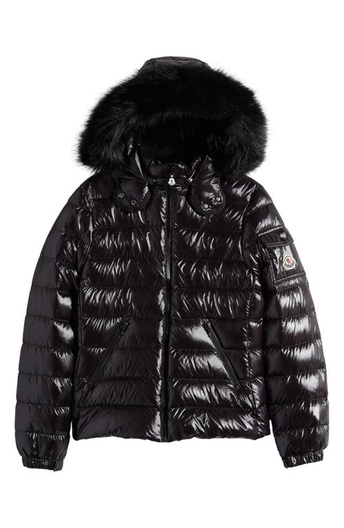 Moncler Kids' Bady Nylon Down Hooded Jacket with Faux Fur Trim Black at Nordstrom,