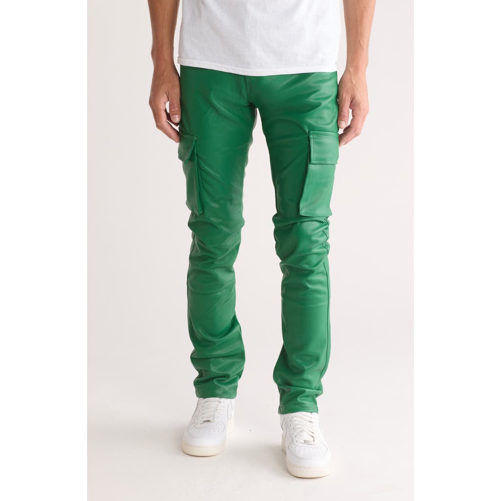 American Stitch Stretch Faux Leather Cargo Pants In Green