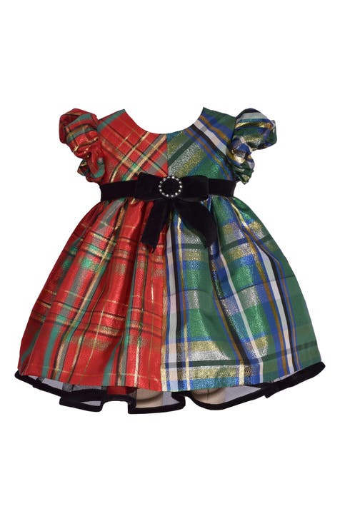 Kids' Metallic Two-Tone Plaid Babydoll Dress (Toddler & Little Kid)