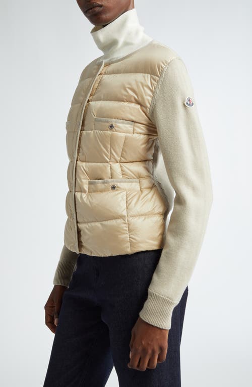 Shop Moncler Mixed Media Down Jacket In Golden Sand