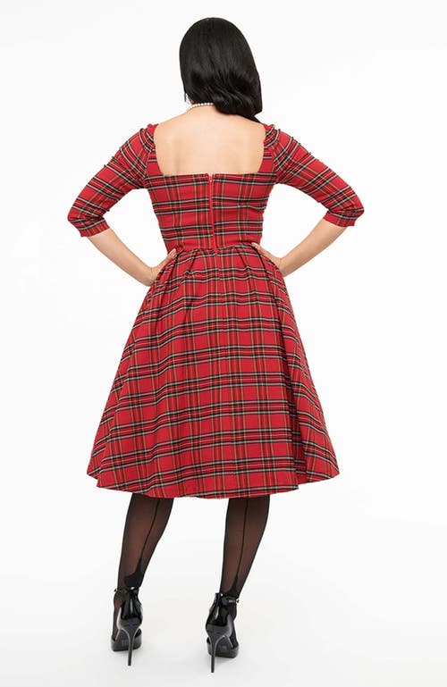 Shop Unique Vintage Sweetheart Neckline Lamar Swing Dress In Red Plaid