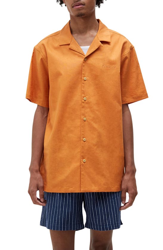 PACSUN SOLID SHORT SLEEVE LINEN & COTTON BUTTON-UP RESORT SHIRT