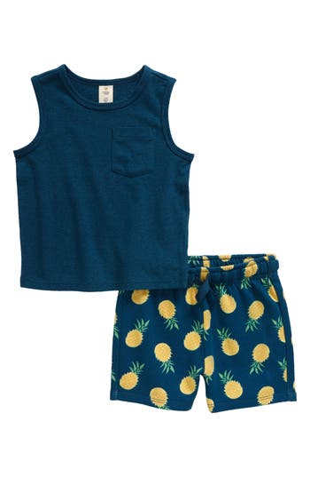 Shop Tucker + Tate Knit Tank & Shorts Set In Blue- Blue Pineapples Toss