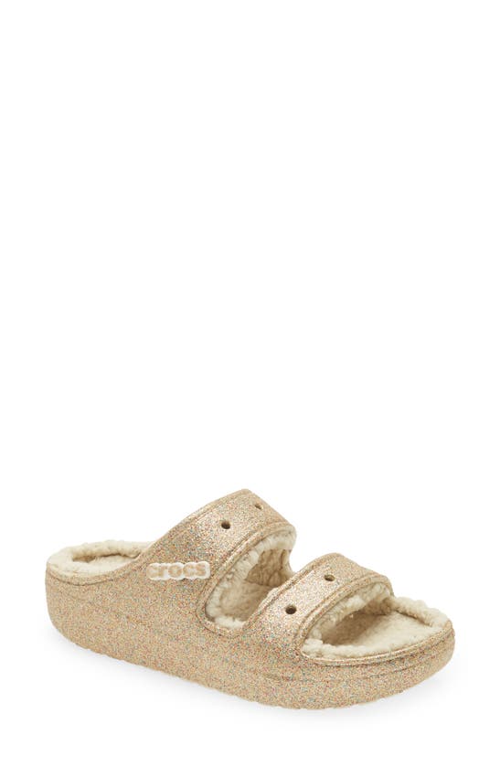 Crocs Classic Cozzzy Faux Fur Sandal In Multi/ Gold