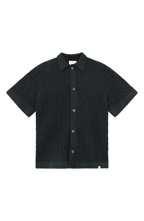 Garrett Knit Cotton Short Sleeve Button-Up Shirt in Dark Navy