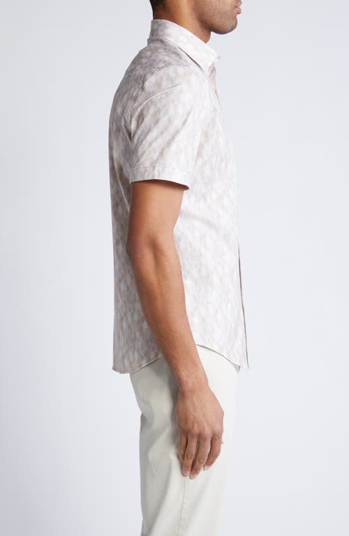 Shop Bugatchi Miles Ooohcotton® Leaf Print Short Sleeve Button-up Shirt In Dusty Rose