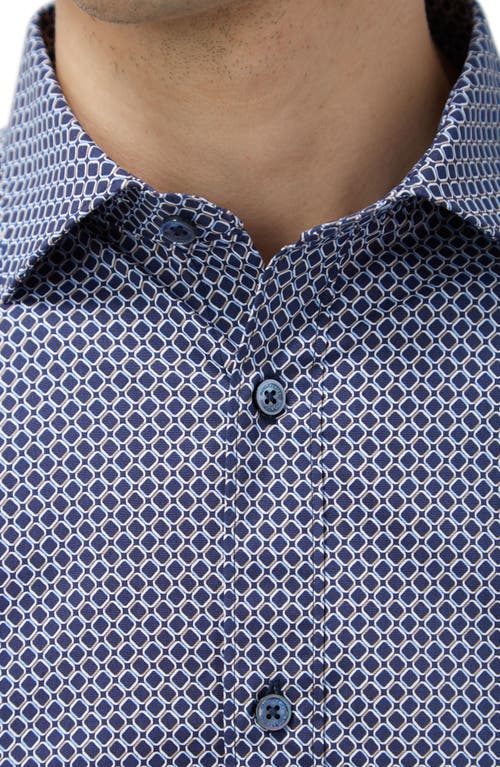 Bugatchi Axel Shaped Fit Geo Print Stretch Button-up Shirt In Navy