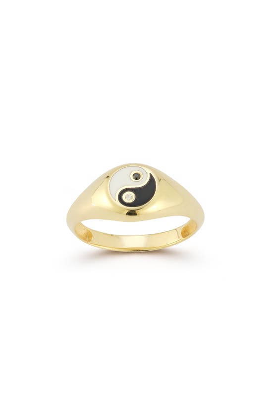 Sphera Milano 14k Gold Plate Cz Yin & Yang Signet Ring