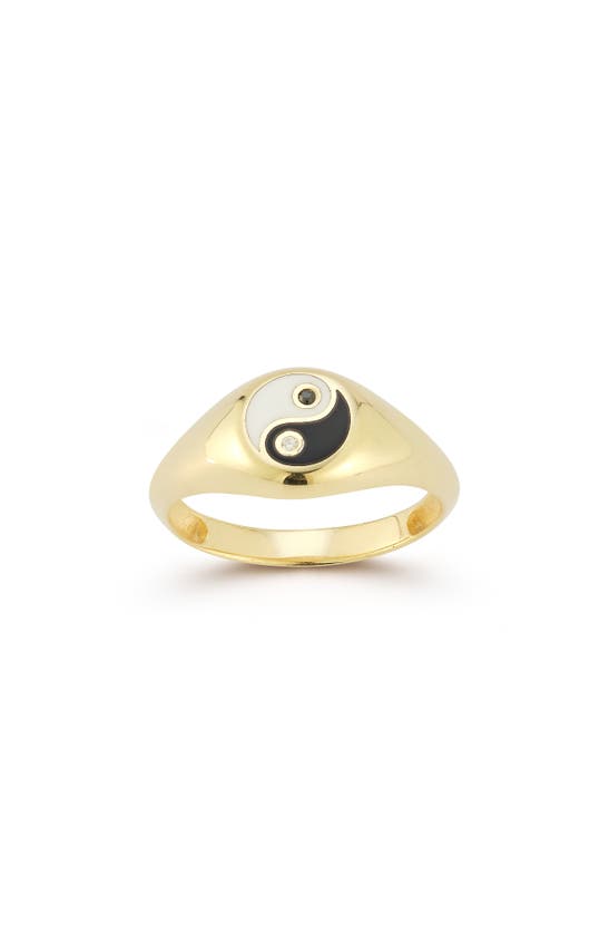 Sphera Milano 14k Gold Plate Cz Yin & Yang Signet Ring In Gold