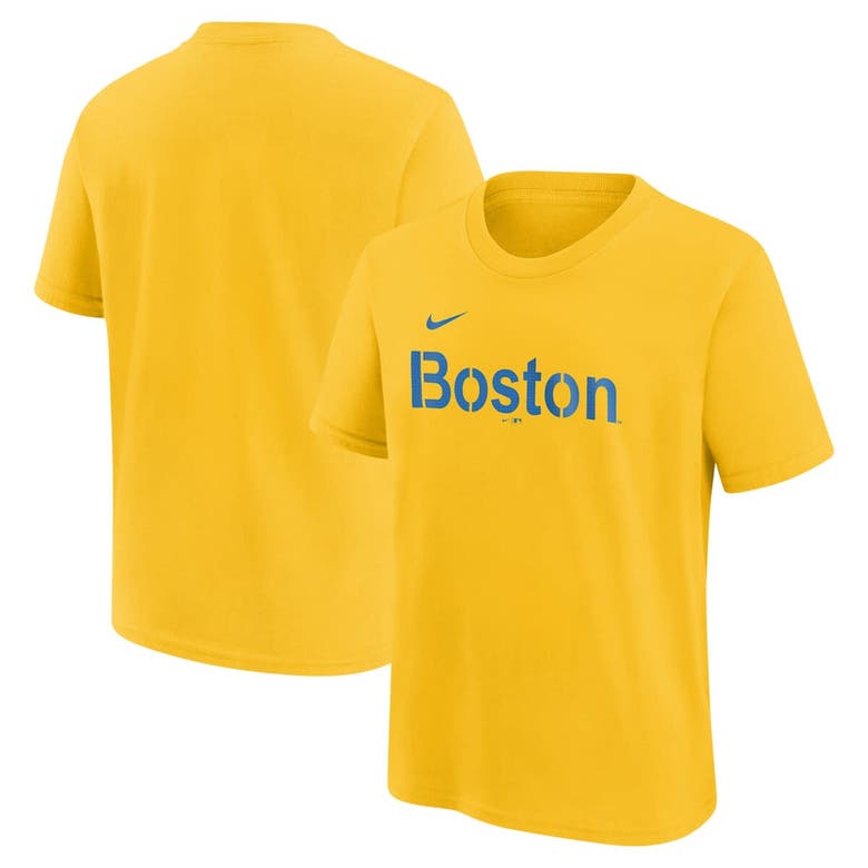 Nike Kids' Youth  Gold Boston Red Sox City Connect Wordmark T-shirt