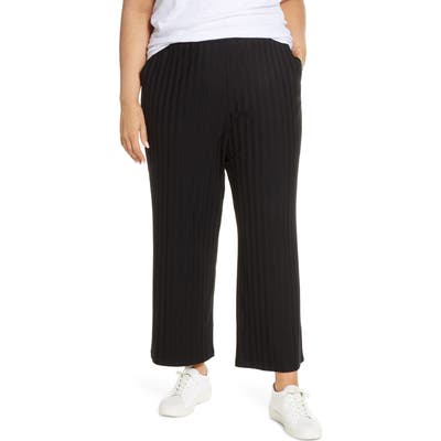 Plus Size Eileen Fisher Ribbed Knit Straight Leg Ankle Pants, Black