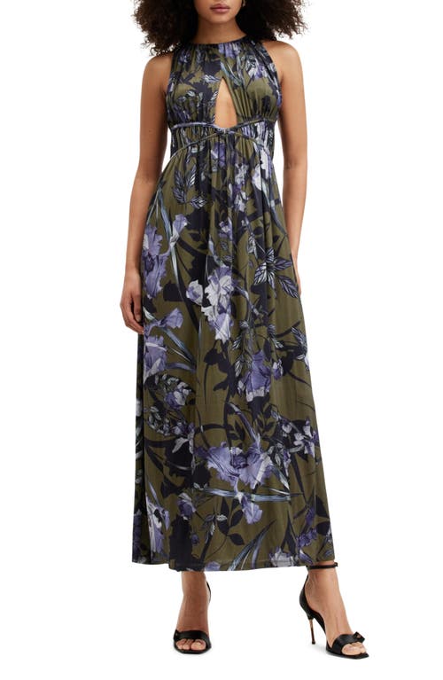 AllSaints Kaya Batu Floral Print Sleeveless Dress Deep Khaki Green at Nordstrom, Us