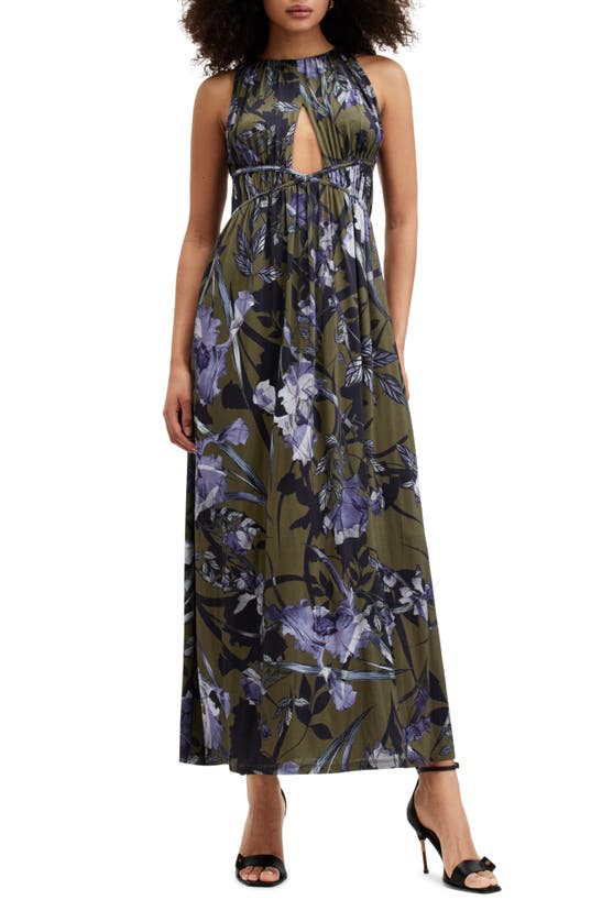 Shop Allsaints Kaya Batu Floral Print Sleeveless Dress In Deep Khaki Green