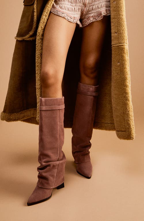 Free People Felicity Foldover Shaft Pointed Toe Knee High Boot In Mauve Suede