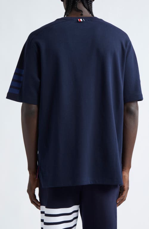 Shop Thom Browne 4-bar Milano Cotton T-shirt In Navy