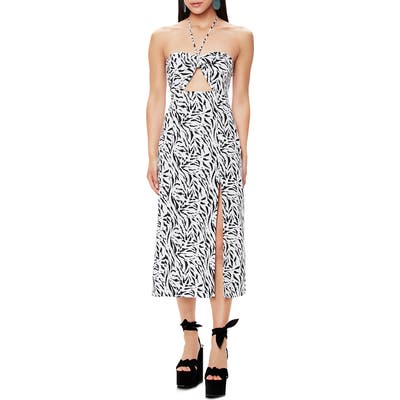 Afrm Wynn Halter Neck Cutout Linen Blend Sundress, White