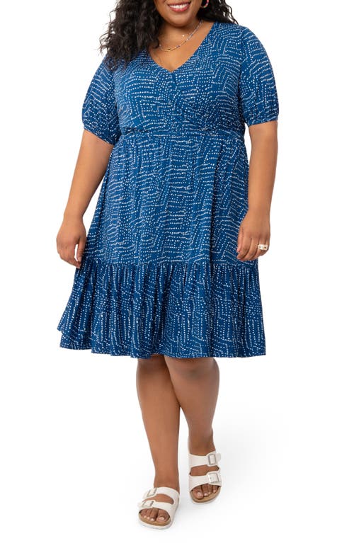 Leota Chelsea Short Sleeve Fit & Flare Dress in Organic Dot Navy Peony