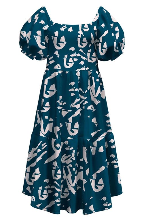 DIARRABLU Nura Tiered Puff Sleeve Dress in Blue