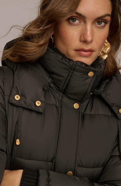 Donna Karan New York Hooded Ribbed Trim Puffer Jacket In Black