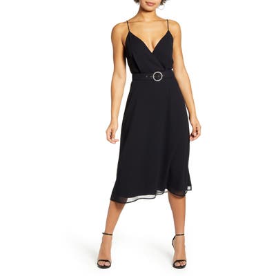 Row A Jeweled Buckle Midi Dress, Black