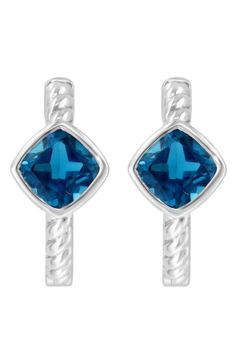 Sterling Silver London Blue Topaz Huggie Hoop Earrings