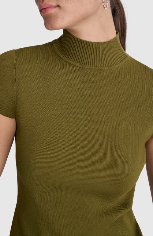 Shop Dkny Short Sleeve Mock Neck Knit Top In Dark Olive