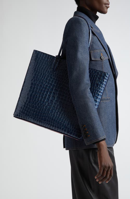 Shop Christian Louboutin Cabata Croc Embossed Leather Tote In Bl5e Denim