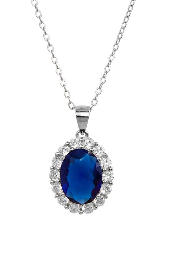 Savvy Cie Jewels Diana Cubic Zirconia Halo Pendant Necklace In Blue