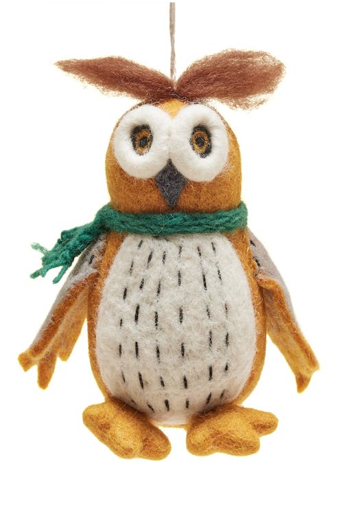 Farmhouse Pottery Owl Felted Wool Ornament In Multi