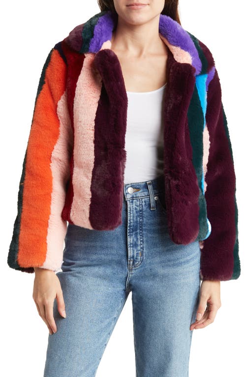 AZALEA WANG Stripe Faux Fur Crop Jacket in Multi at Nordstrom, Size X-Large