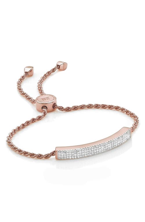 Monica Vinader Pavé Diamond Linear Pendant Slider Bracelet In 18ct Rose Gold/silver