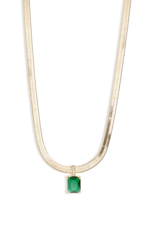 Nordstrom Crystal Pendant Snake Chain Necklace in Emerald- Gold at Nordstrom
