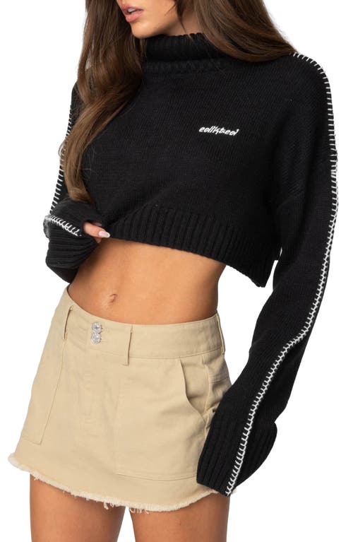 EDIKTED EDIKTED BLANKET STITCH ACCENT CROP TURTLENECK SWEATER 