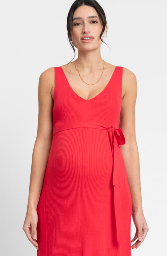 Shop Seraphine Rib Maternity/nursing Midi Sweater Dress In Raspberry