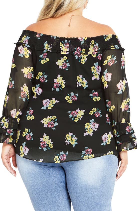 Shop City Chic Anais Floral Off The Shoulder Long Sleeve Top In Black Melanie Ditsy