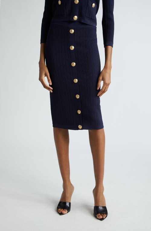 L'AGENCE Melania Pointelle Button Front Sweater Skirt Midnight/Gold at Nordstrom,