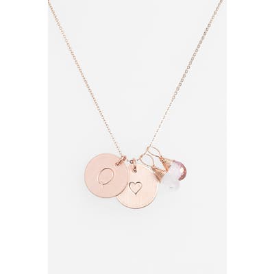 Nashelle 14K-Gold Fill Heart Disc, Moonstone & Pink Quartz Initial Necklace