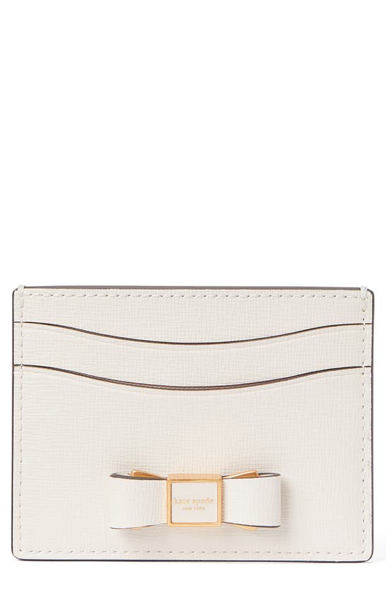 Kate Spade Morgan Embellished Bow Saffiano Leather Card Case In Parchment.