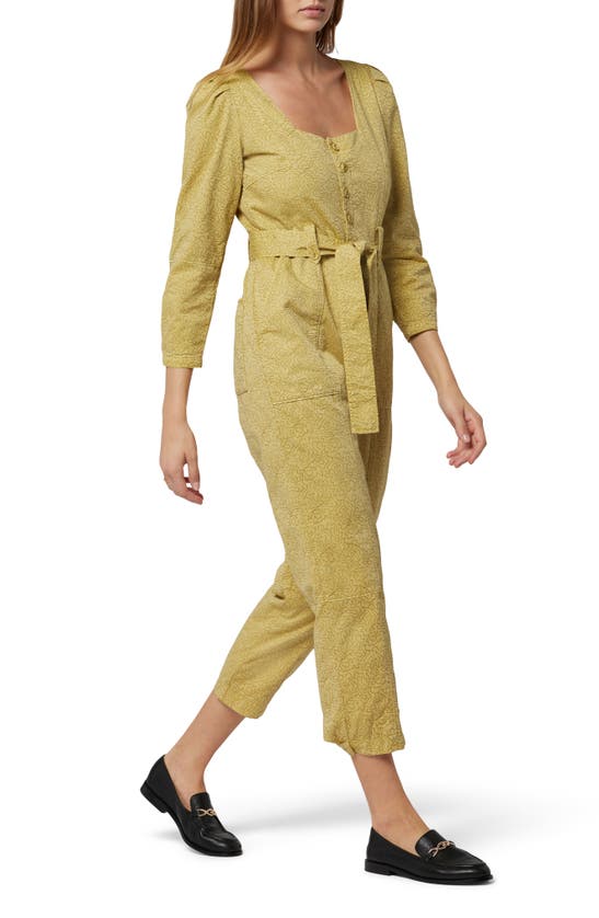 Joie Zohra Cropped Abstract-print Jumpsuit In Olive Oil