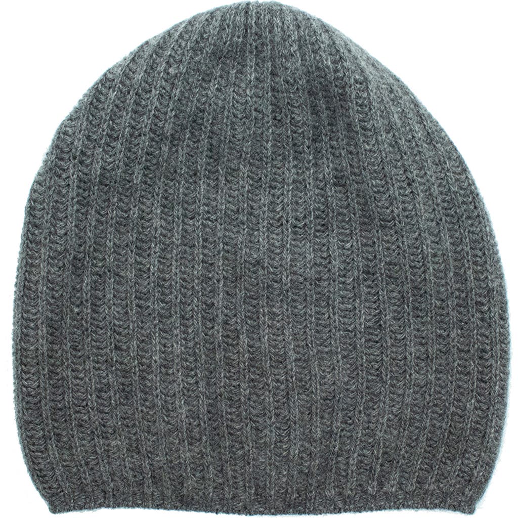 Portolano Rib Knit Cashmere Beanie In Medium Heather Grey