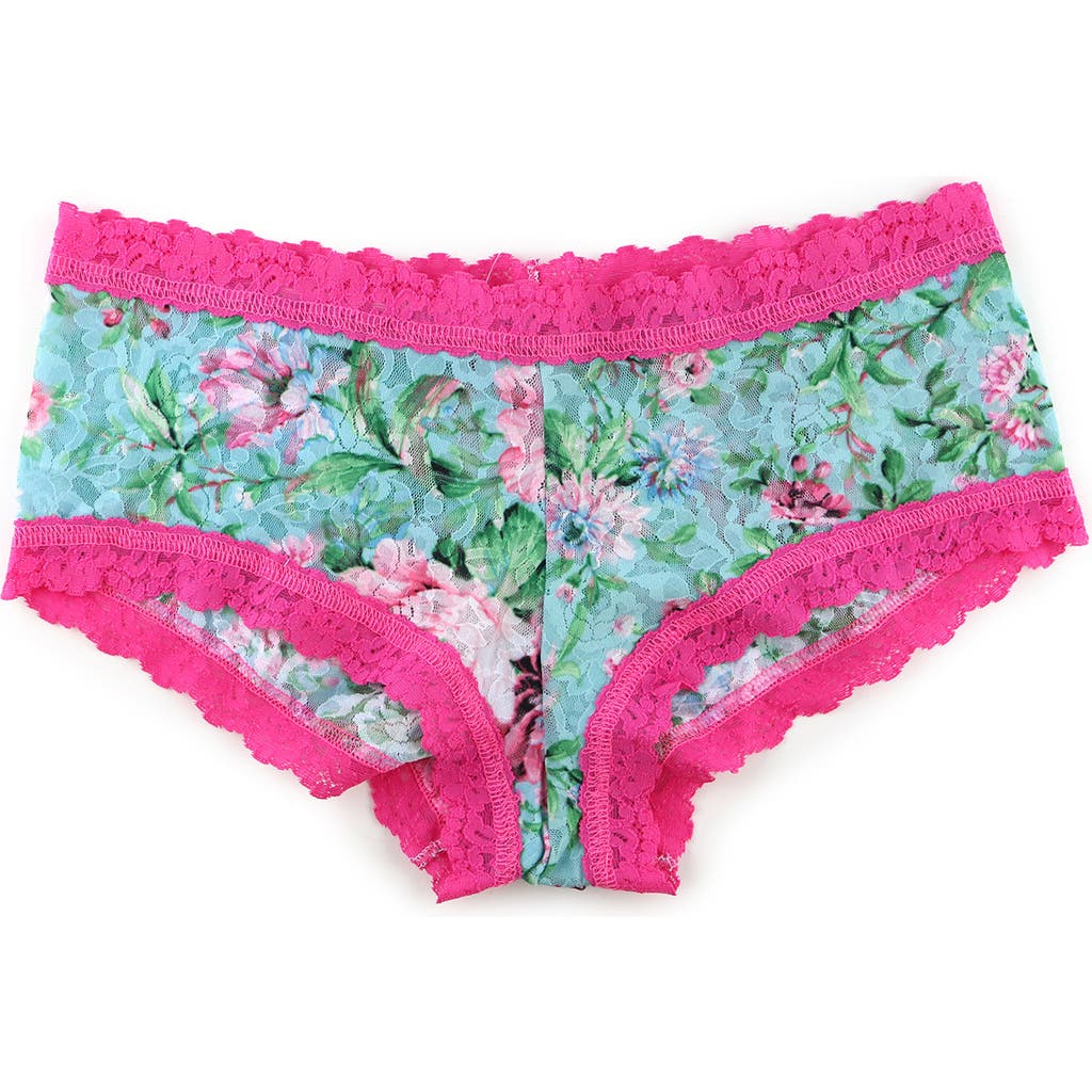Shop Hanky Panky Patterned Lace Boyshort In Capri Bloom/hibiscus Pink