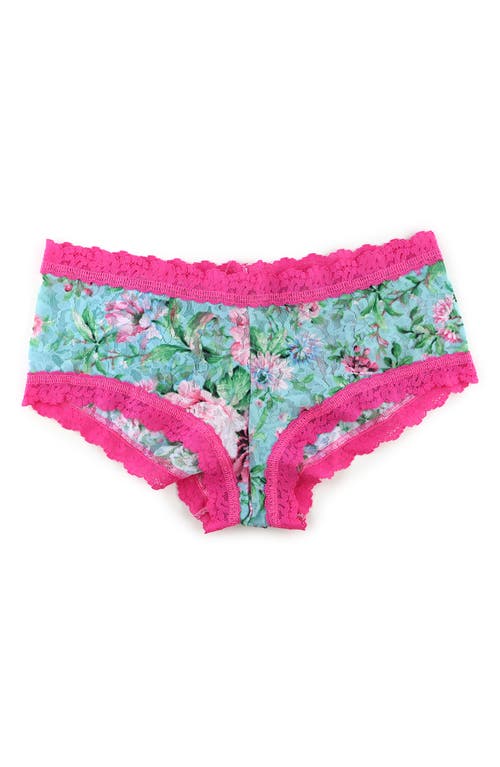 Shop Hanky Panky Patterned Lace Boyshort In Capri Bloom/hibiscus Pink