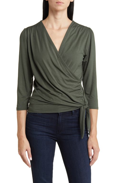 Faux Tie Wrap Top in Olive