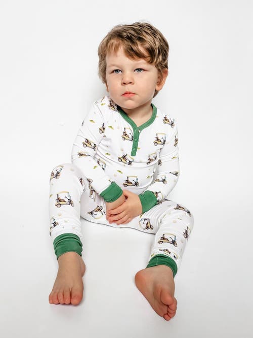 Shop Charlie Lou Baby ® Tee-time Golf Pajama Set In White & Green