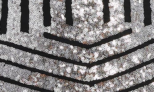 DRESS THE POPULATION DRESS THE POPULATION NATHALIA SEQUIN DIRECTIONAL STRIPE LONG SLEEVE COCKTAIL MINIDRESS
