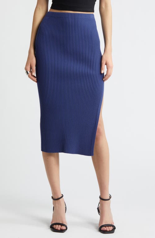 Shop Open Edit Luxe Sculpt Rib Midi Skirt In Blue Cobalt