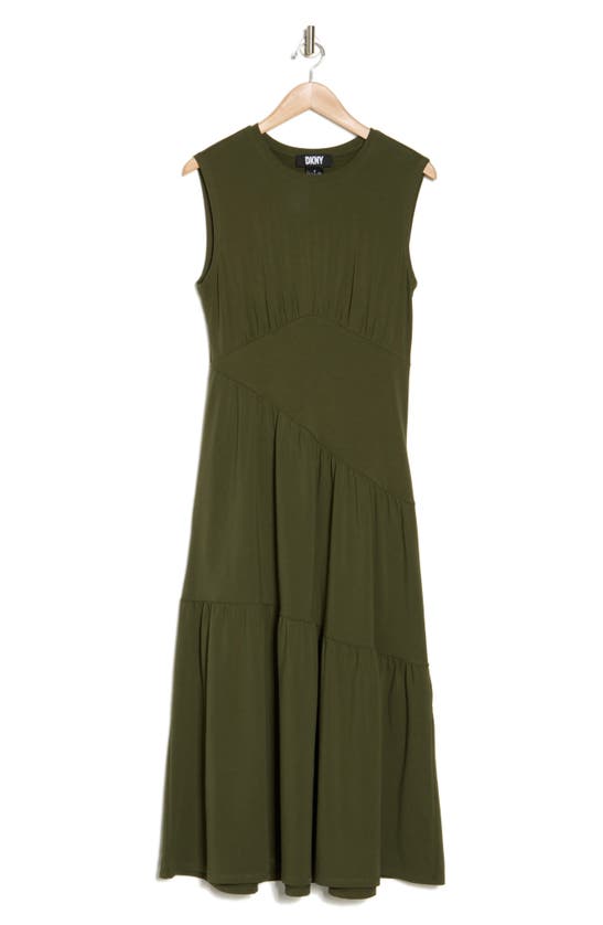 Shop Dkny Tiered Stretch Cotton Maxi Dress In Fatigue