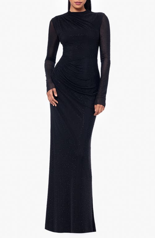 Shop Betsy & Adam Embellished Long Sleeve Mermaid Gown In Black/black