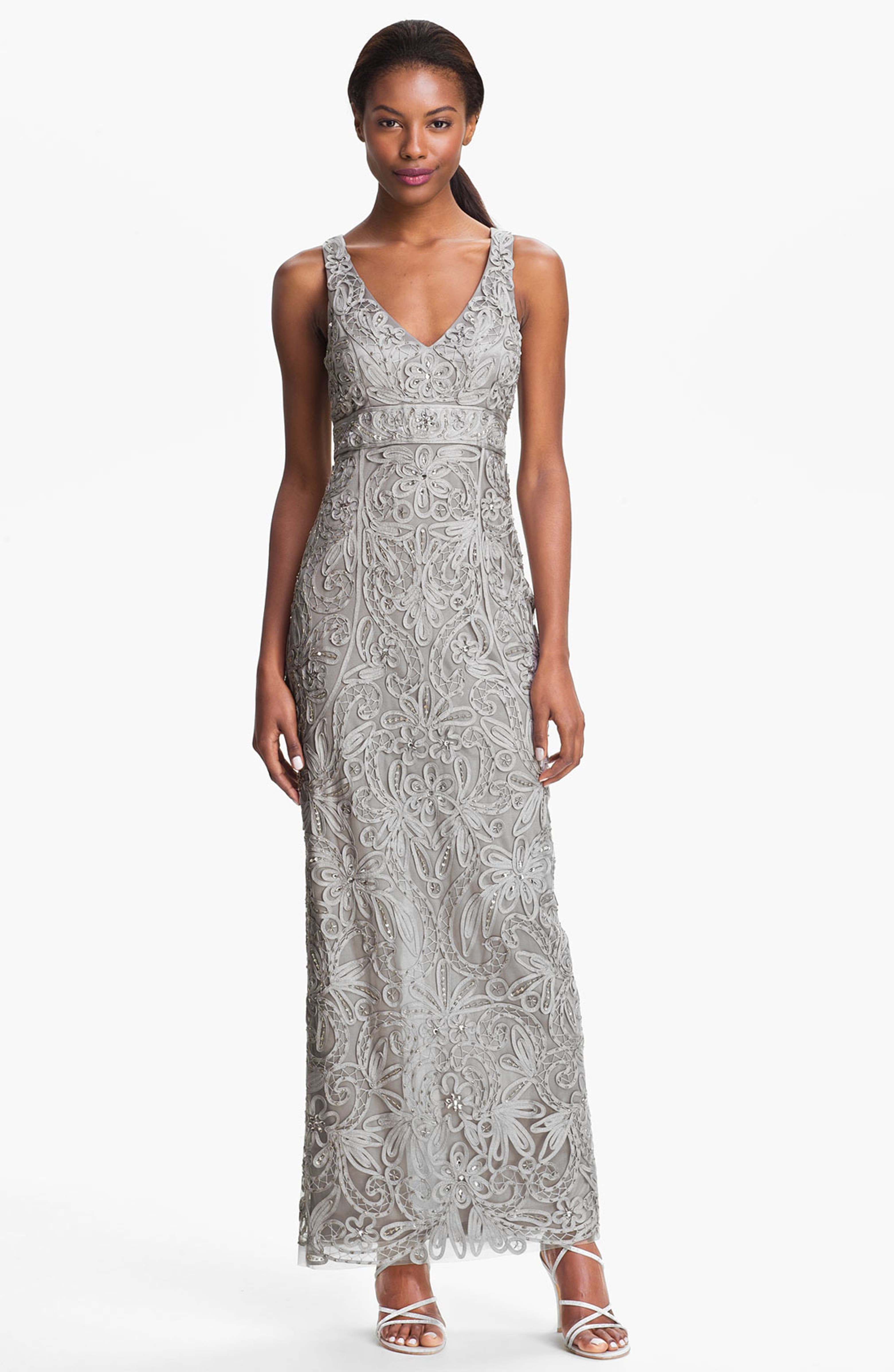 Sue Wong V-Neck Embroidery & Bead Overlay Gown | Nordstrom