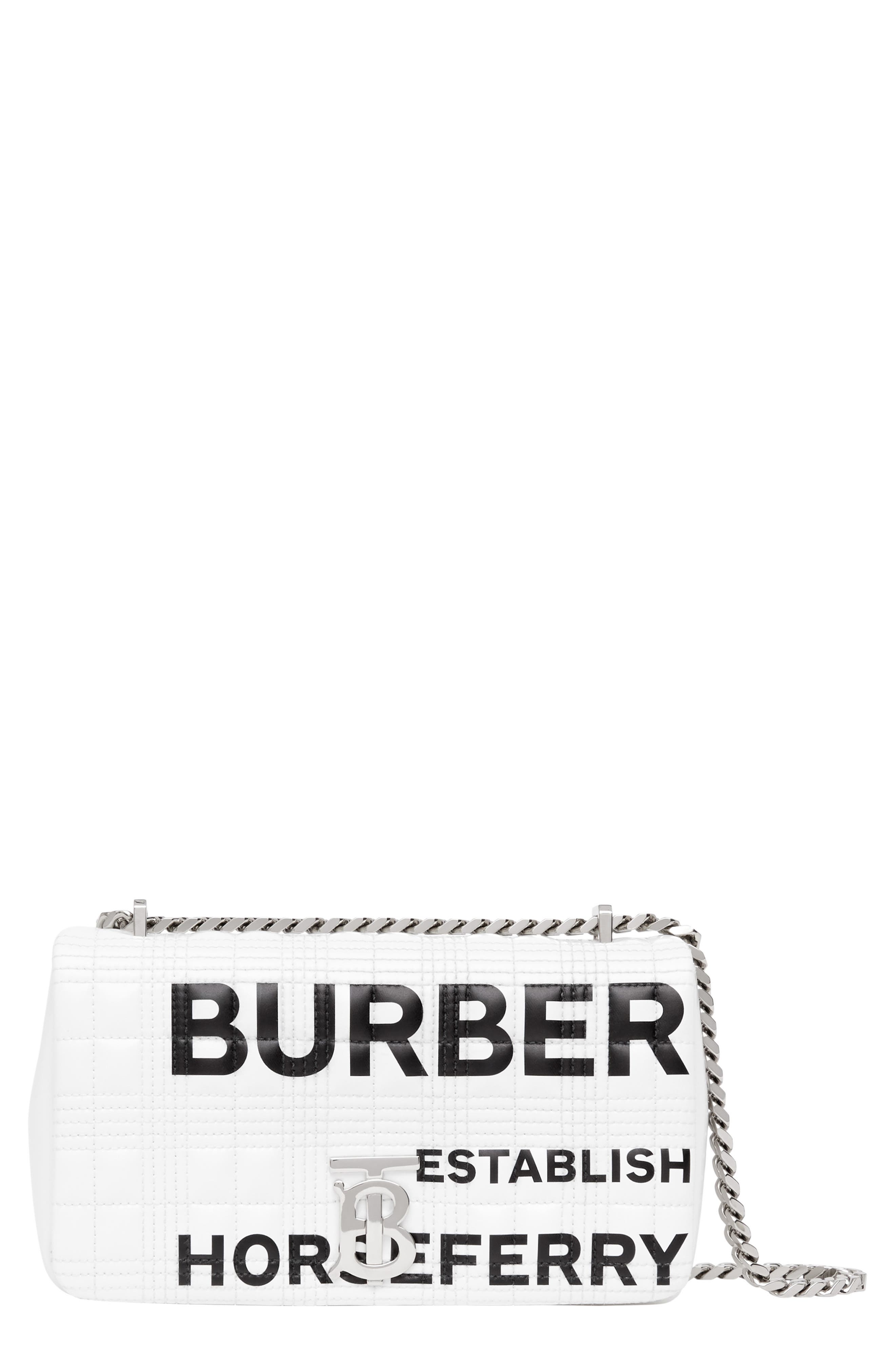 Burberry Small Lola TB Horseferry Print Quilted Check Shoulder Bag in White at Nordstrom